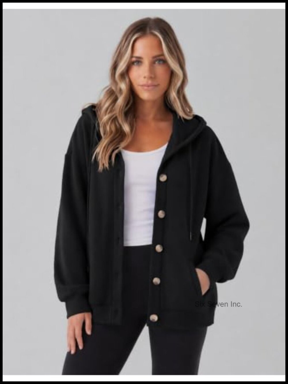 Zeagoo Women's Button Front Hoodie Oversized Fleece Sweatshirt with Pockets - Picture 3 of 6